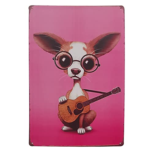 House of Queens Retro vintage Dog with Guitar classic metal signs wall plate suitable for bar, cafe, restaurant, shop, hotel, club, home, office, garage and many places - Image 1