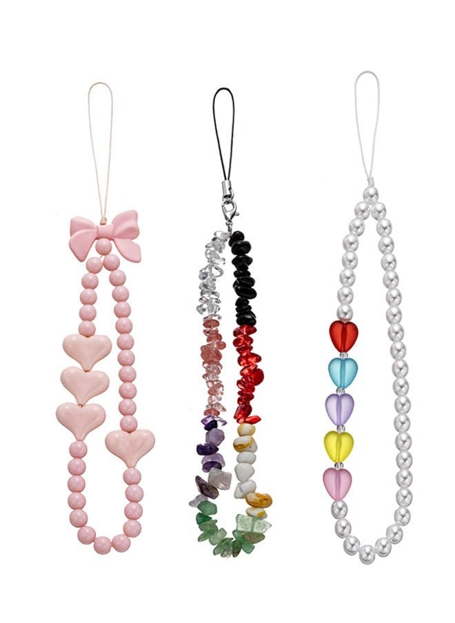 ZVEV 3PCS Wrist Strap Cute Phone Chain, Multicolour Phone Charm Cute Phone Charms Accessories Strap Beaded Phone Keychain Pearl Phone Lanyard for Women Girls - Image 1