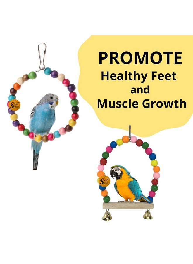 Sage Square Wooden Bird Toys Combo | Steel Bowl, Swing, Hanging Cage Toy | For Budgie, Cockatiel, Parakeet, Conure, Macaw, Parrot (Combo 24) - Image 4