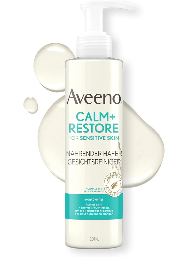 Aveeno CALM+RESTORE Nourishing Oats Face Cleanser (200 ml), Fragrance-Free & Gentle Face Cleanser for Sensitive Skin with Prebiotic Oats & Soothing Feverfew