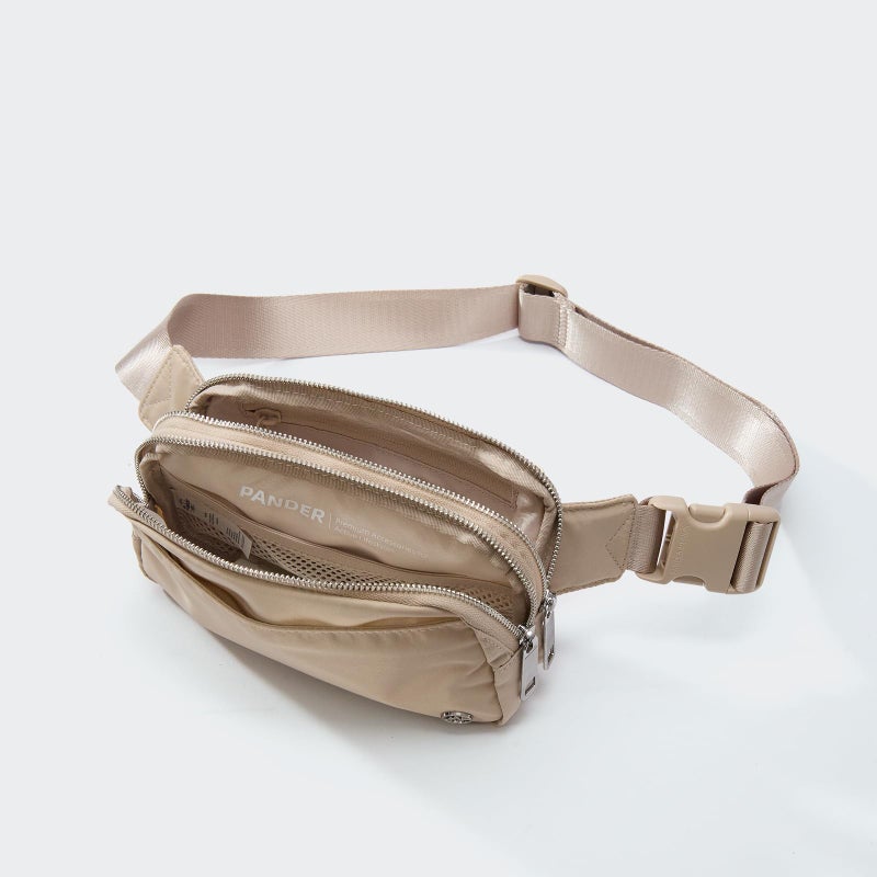 Pander Everywhere Belt Bag for Women, 5 Zipper Pockets Nylon Crossbody Fanny Pack Purse (Raw Linen). - Image 5