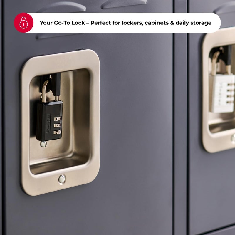 Master Lock Black Combination Padlock, Indoor Gym Locker Lock with Customizable 3-digit Code for Luggage, Backpacks, Cabinets, 647D - Image 1