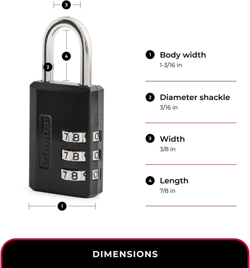 Master Lock Black Combination Padlock, Indoor Gym Locker Lock with Customizable 3-digit Code for Luggage, Backpacks, Cabinets, 647D - Image 4