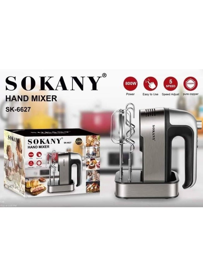 sokany Sokany Electric Egg Beater and Kneader, Stainless Steel, 800 Watt Base, 5 Speeds, Equipped with New Technology, Accessory Detach Button (New Technology from Sokany) - SK-6627 - Image 2