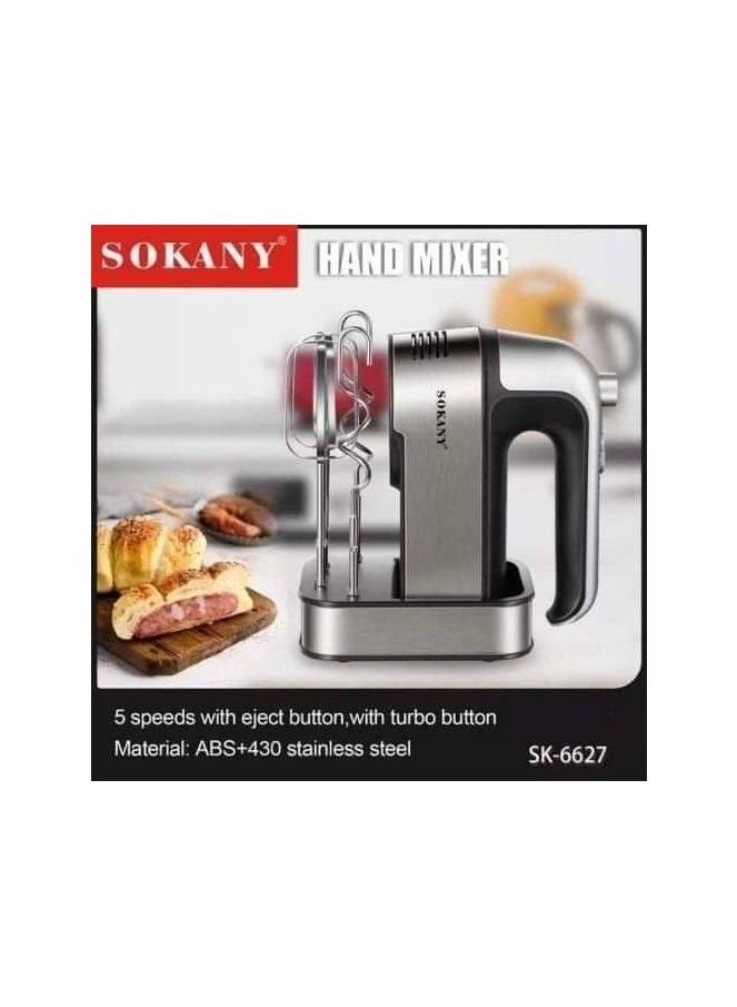 sokany Sokany Electric Egg Beater and Kneader, Stainless Steel, 800 Watt Base, 5 Speeds, Equipped with New Technology, Accessory Detach Button (New Technology from Sokany) - SK-6627 - Image 5