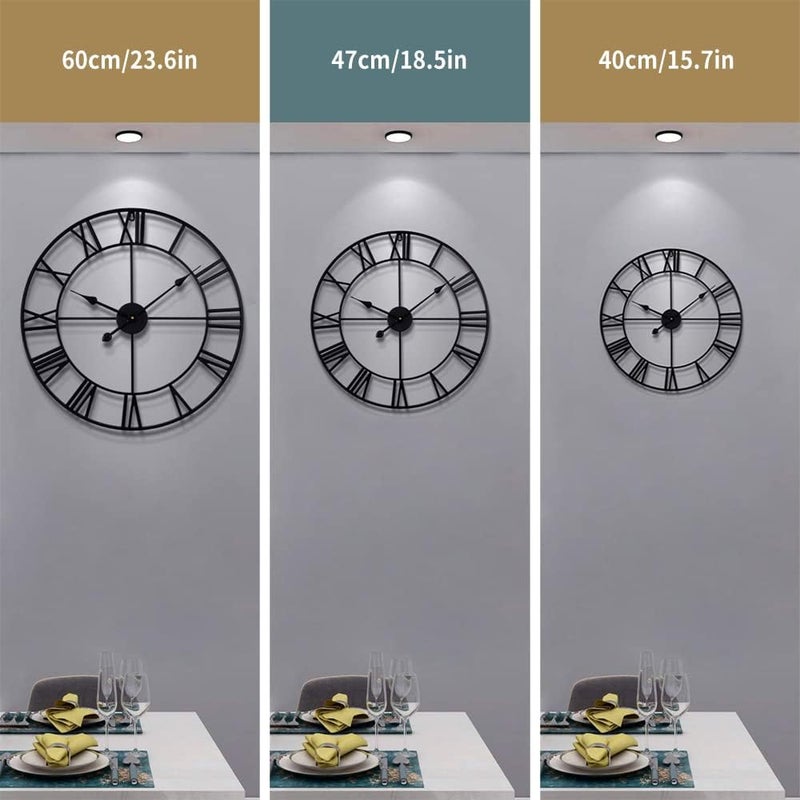 LEIKE Large Wall Clock, 24" Completely Silent, Non Ticking, Battery-Operated,Rustic Round Modern Metal Wall Clock Decor for Living Room, Bedroom and Kitchen, (60cm, Black-Roman Number) - Image 5