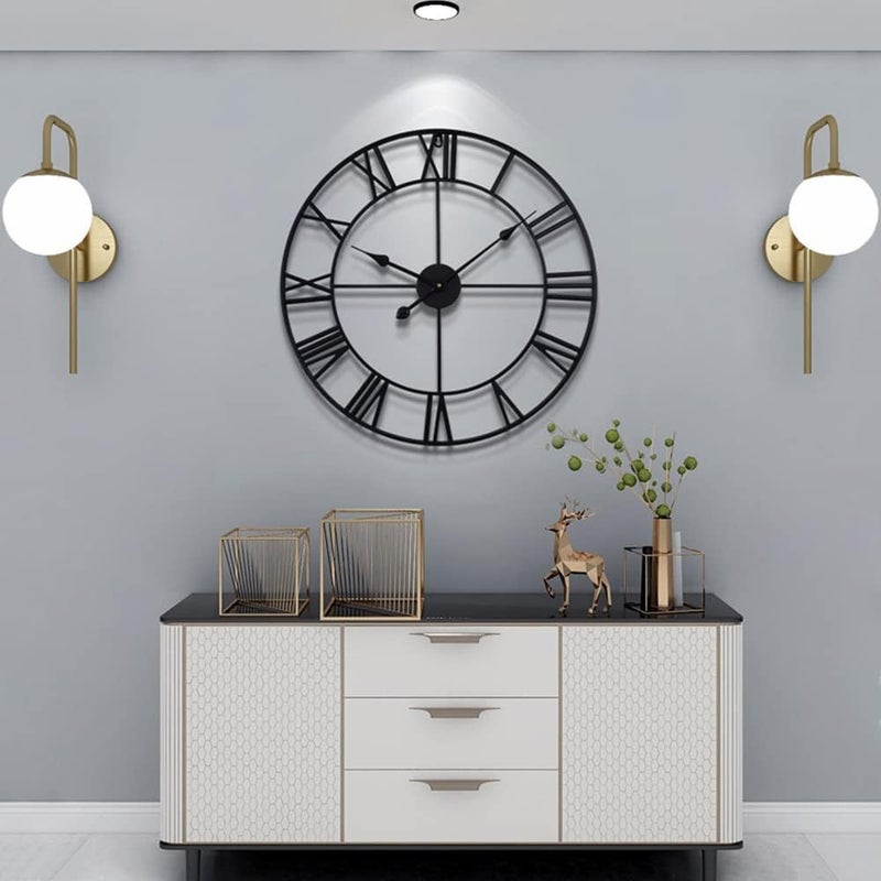 LEIKE Large Wall Clock, 24" Completely Silent, Non Ticking, Battery-Operated,Rustic Round Modern Metal Wall Clock Decor for Living Room, Bedroom and Kitchen, (60cm, Black-Roman Number) - Image 4