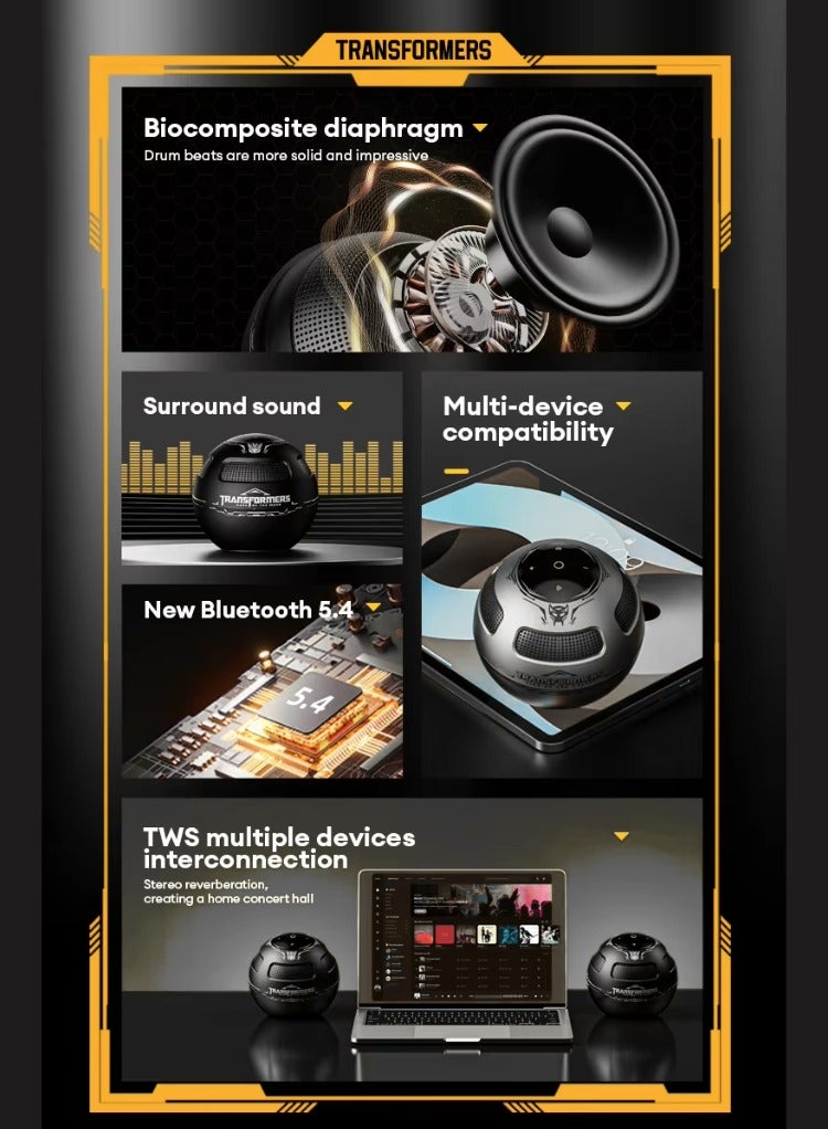 TRANSFORMERS Wireless Bluetooth Speaker, 5W HD Sound Output, 5-Hour Playtime, TWS Stereo Pairing, TF Card Slot, Hands-Free Call Function – Grey - Image 5