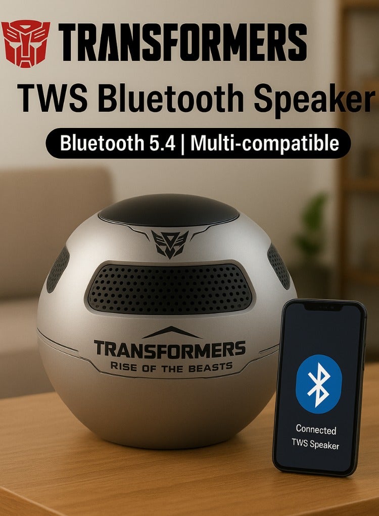 TRANSFORMERS Wireless Bluetooth Speaker, 5W HD Sound Output, 5-Hour Playtime, TWS Stereo Pairing, TF Card Slot, Hands-Free Call Function – Grey - Image 2