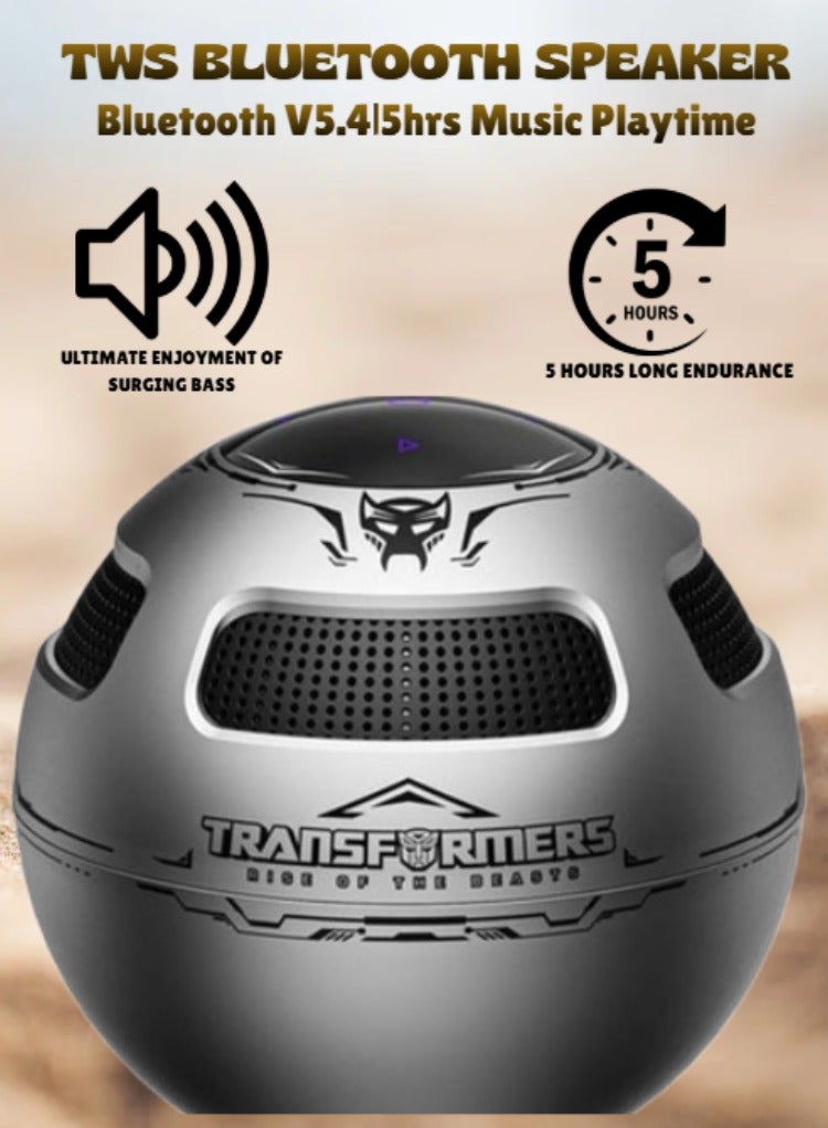 TRANSFORMERS Wireless Bluetooth Speaker, 5W HD Sound Output, 5-Hour Playtime, TWS Stereo Pairing, TF Card Slot, Hands-Free Call Function – Grey - Image 1