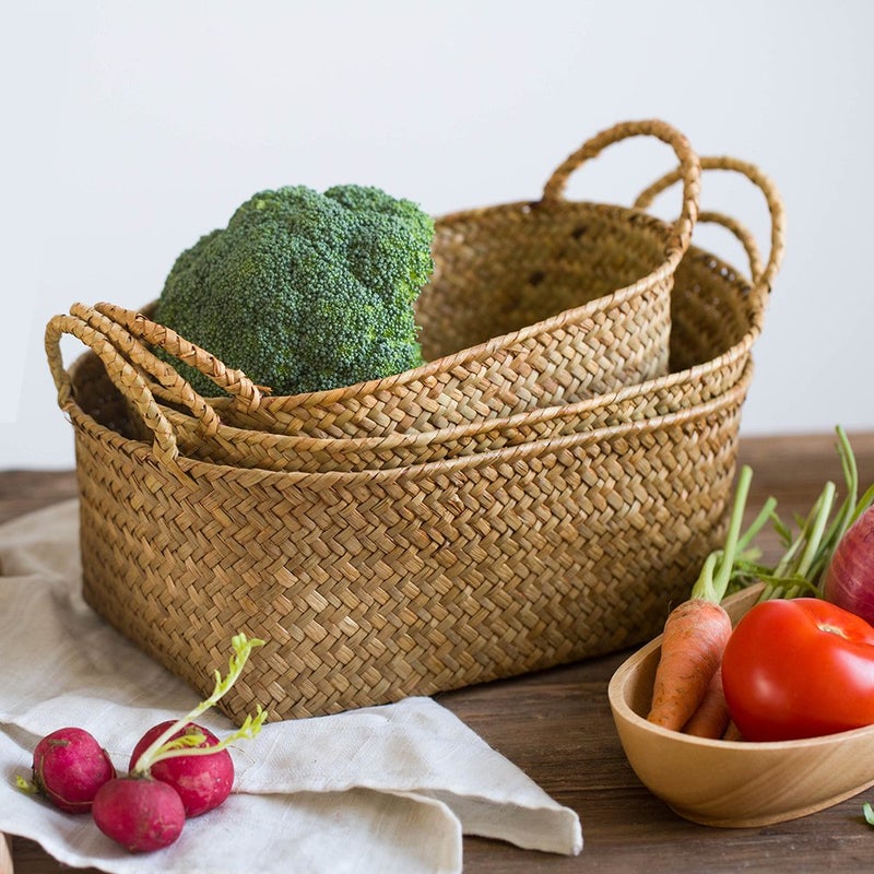 DOKOT Woven Rattan Baskets - Set of 3, Perfect for Kitchen Storage and Organizing Fruits - Image 4