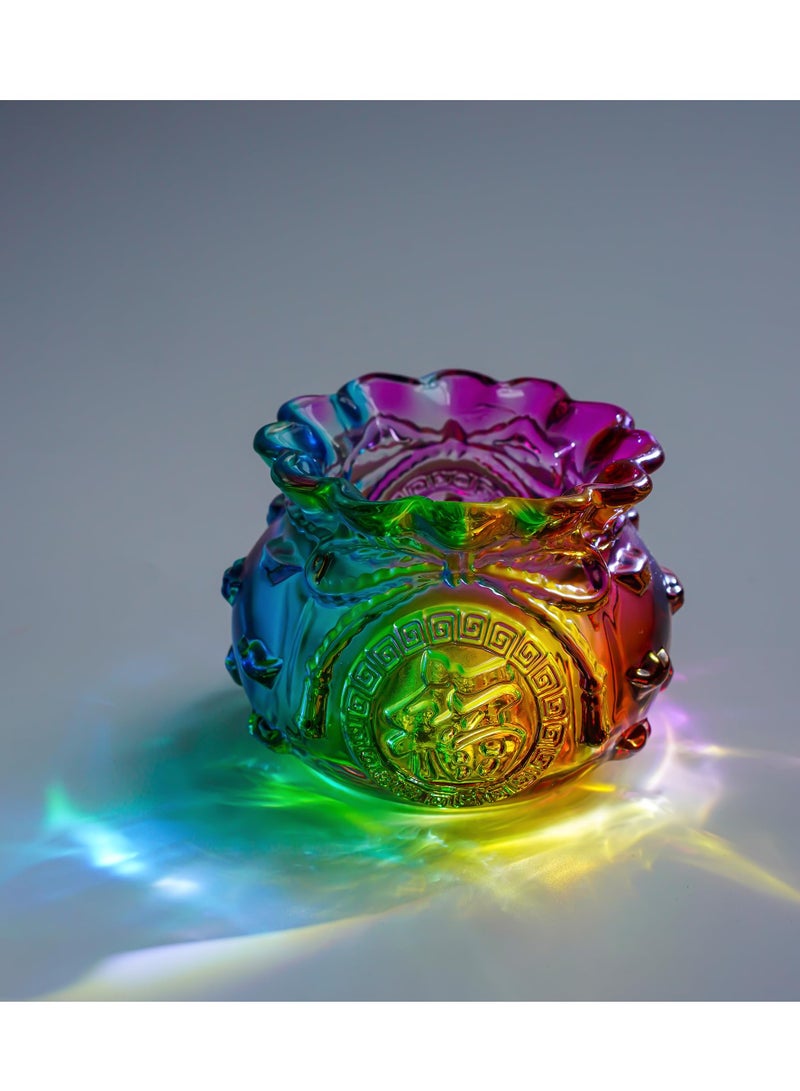 SOLARAE Treasure Basin, 4 Inch Colorful Crystal Treasure Basin with Golden Ingot/Yuan Bao Glass Wealth Money Bag Feng Shui Statue for Home Office Decor Housewarming Gift, Cornucopia - Image 2