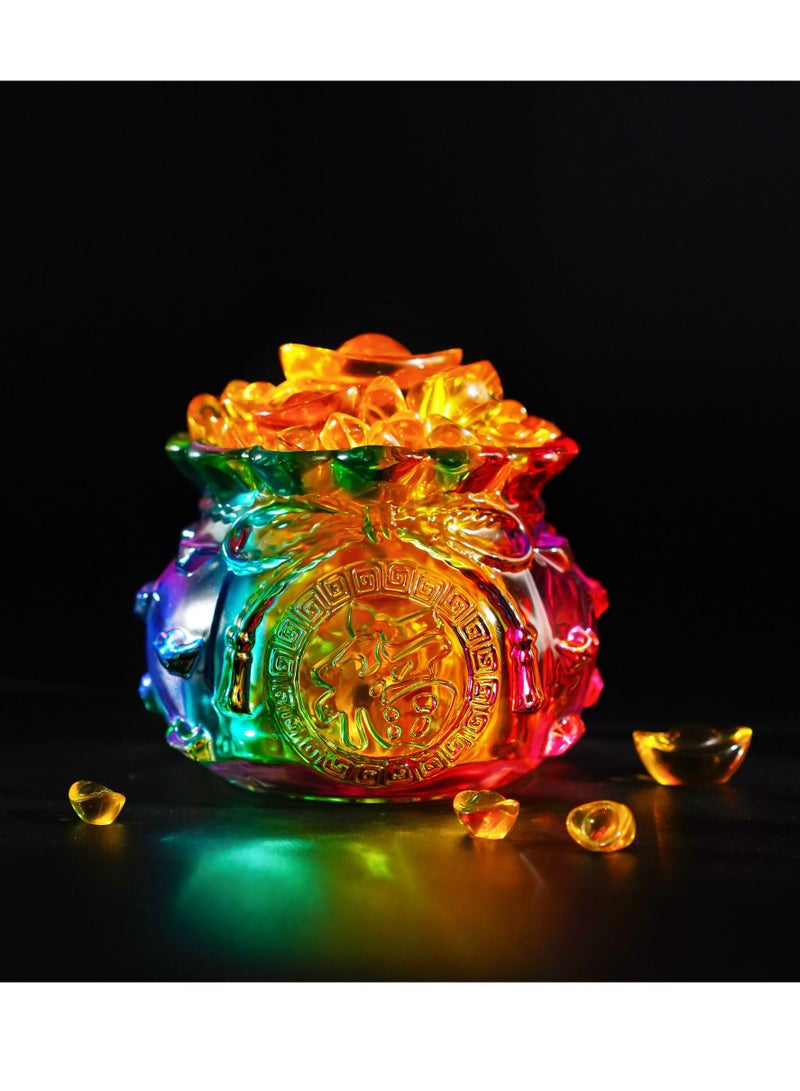 SOLARAE Treasure Basin, 4 Inch Colorful Crystal Treasure Basin with Golden Ingot/Yuan Bao Glass Wealth Money Bag Feng Shui Statue for Home Office Decor Housewarming Gift, Cornucopia - Image 4