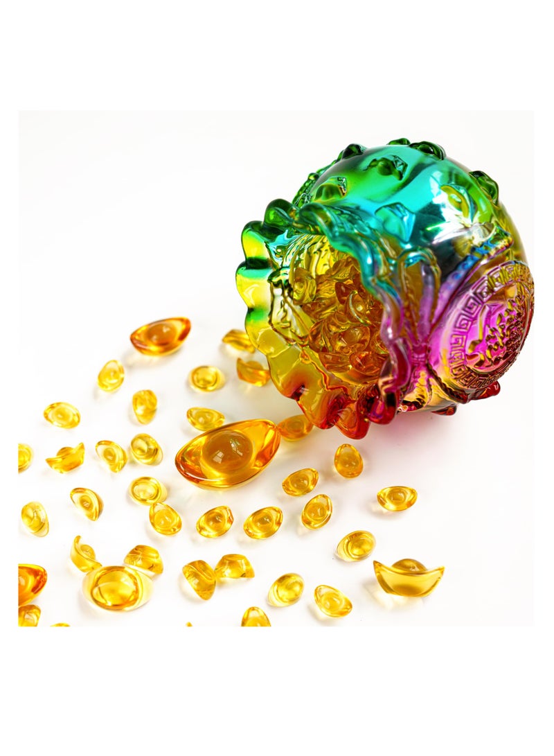SOLARAE Treasure Basin, 4 Inch Colorful Crystal Treasure Basin with Golden Ingot/Yuan Bao Glass Wealth Money Bag Feng Shui Statue for Home Office Decor Housewarming Gift, Cornucopia - Image 5
