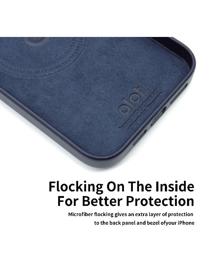 ALot Noble leather case for iPhone 15 Pro Navy Leather case with hand grip metal camera frame microfiber lining magnetic closure and premium PU finish for dependable grip - Image 4