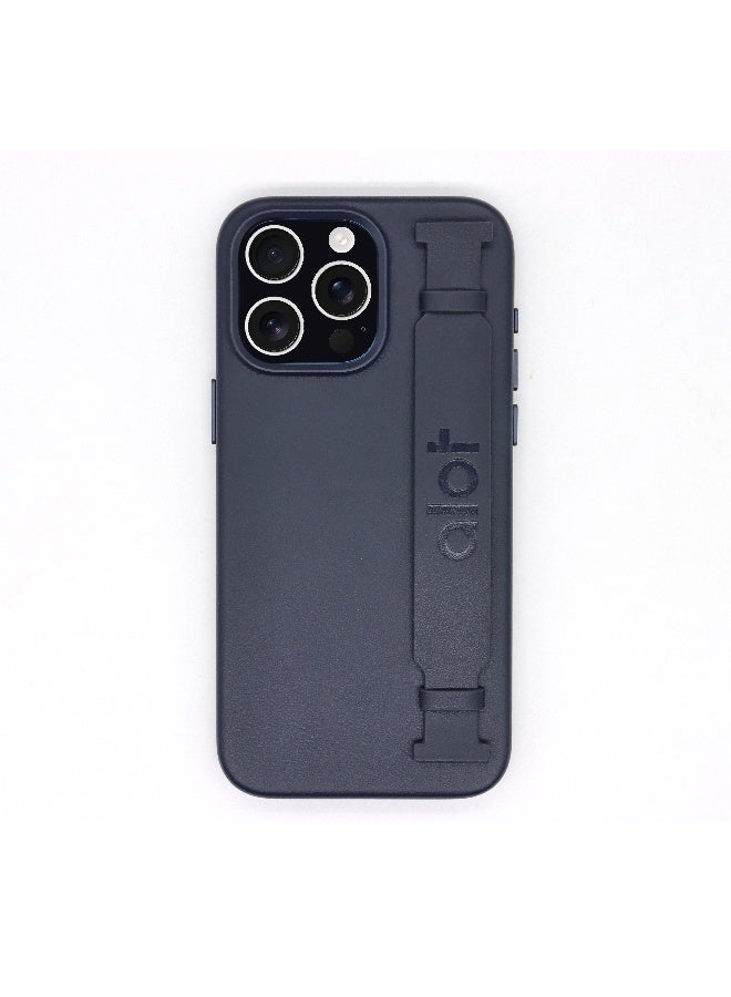 ALot Noble leather case for iPhone 15 Pro Navy Leather case with hand grip metal camera frame microfiber lining magnetic closure and premium PU finish for dependable grip - Image 1