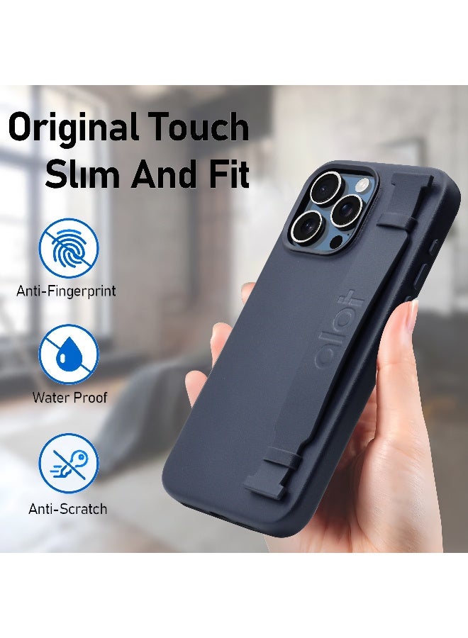 ALot Noble leather case for iPhone 15 Pro Navy Leather case with hand grip metal camera frame microfiber lining magnetic closure and premium PU finish for dependable grip - Image 3
