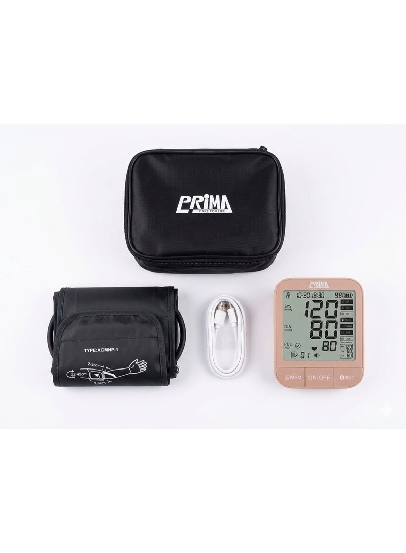 PRIMA Digital arm blood pressure monitor with a large, easy-to-read display. Accurately measures blood pressure and heart rate with a rechargeable battery. PRIMA - Image 2