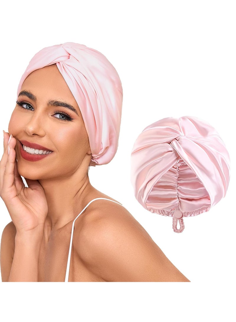 اترجسز قابلة للتعديل الحرير الساتين الشعر كابونات للنساء النائمين، طبقة مزدوجة، حرير الشعر لف للنساء النائمين الرجال، متجج الطبيعي القماش مستقيم جنس واحد - الوردي - Image 1