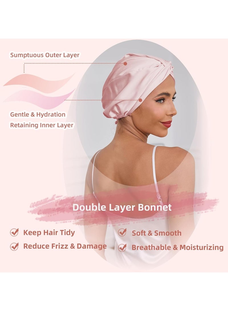 اترجسز قابلة للتعديل الحرير الساتين الشعر كابونات للنساء النائمين، طبقة مزدوجة، حرير الشعر لف للنساء النائمين الرجال، متجج الطبيعي القماش مستقيم جنس واحد - الوردي - Image 3