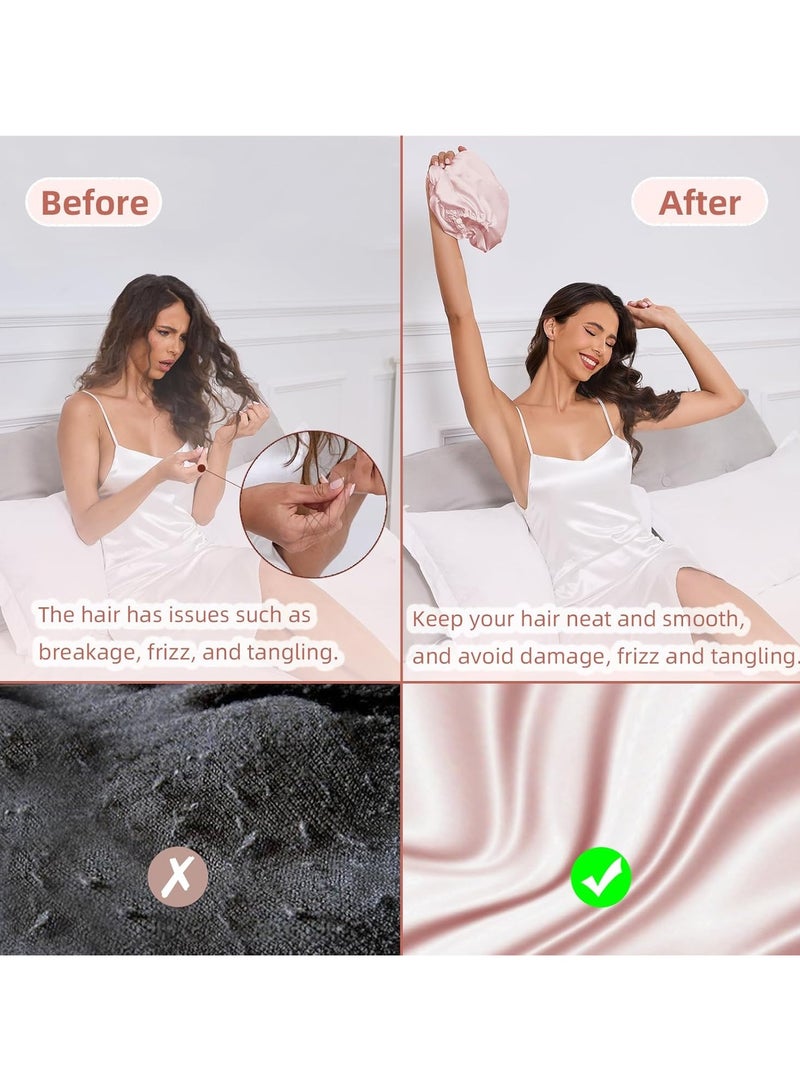 اترجسز قابلة للتعديل الحرير الساتين الشعر كابونات للنساء النائمين، طبقة مزدوجة، حرير الشعر لف للنساء النائمين الرجال، متجج الطبيعي القماش مستقيم جنس واحد - الوردي - Image 4