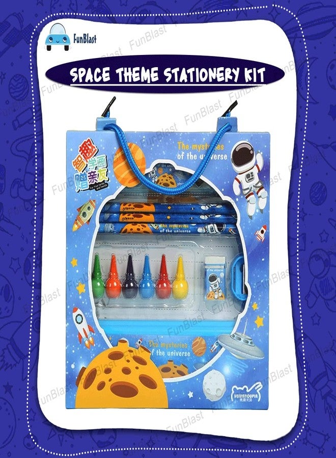 FunBlast Stationery Kit Space Universe Theme Stationery Box Pencil Pen Eraser Sharpener and Cartoon Pencil Box- Stationary Kit Set for Boys and Girls, Birthday Return Gift for Kids (Multicolor) - Image 4