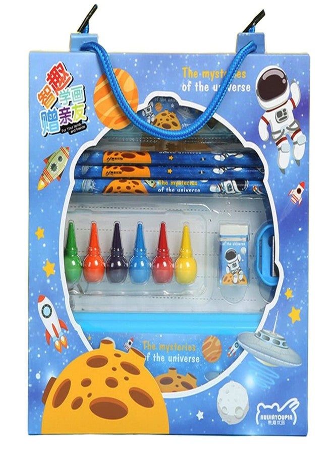 FunBlast Stationery Kit Space Universe Theme Stationery Box Pencil Pen Eraser Sharpener and Cartoon Pencil Box- Stationary Kit Set for Boys and Girls, Birthday Return Gift for Kids (Multicolor) - Image 1