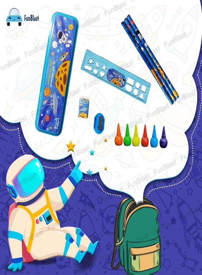 FunBlast Stationery Kit Space Universe Theme Stationery Box Pencil Pen Eraser Sharpener and Cartoon Pencil Box- Stationary Kit Set for Boys and Girls, Birthday Return Gift for Kids (Multicolor) - Image 3