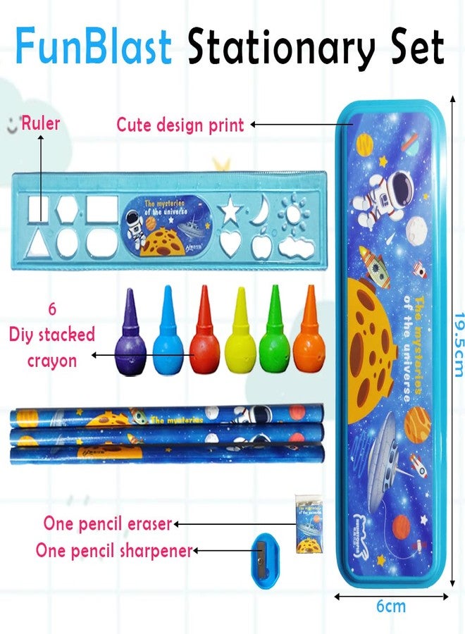 FunBlast Stationery Kit Space Universe Theme Stationery Box Pencil Pen Eraser Sharpener and Cartoon Pencil Box- Stationary Kit Set for Boys and Girls, Birthday Return Gift for Kids (Multicolor) - Image 2