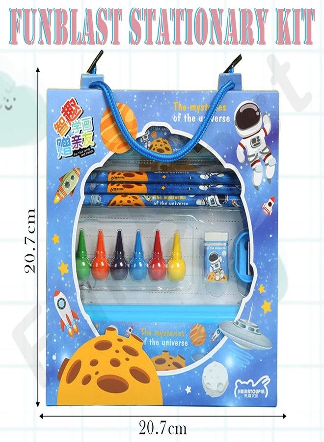 FunBlast Stationery Kit Space Universe Theme Stationery Box Pencil Pen Eraser Sharpener and Cartoon Pencil Box- Stationary Kit Set for Boys and Girls, Birthday Return Gift for Kids (Multicolor) - Image 5