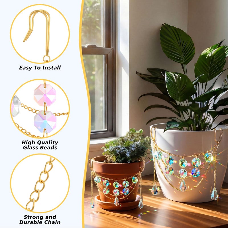 BrightRow Sun Catcher Plant Hanger with Beads and Glass Crystal Beaded Plant Accessories for Indoor Home Rainbow Decor Pot Accessory(Flower Pot Not Included)(Teardrop) - Image 3