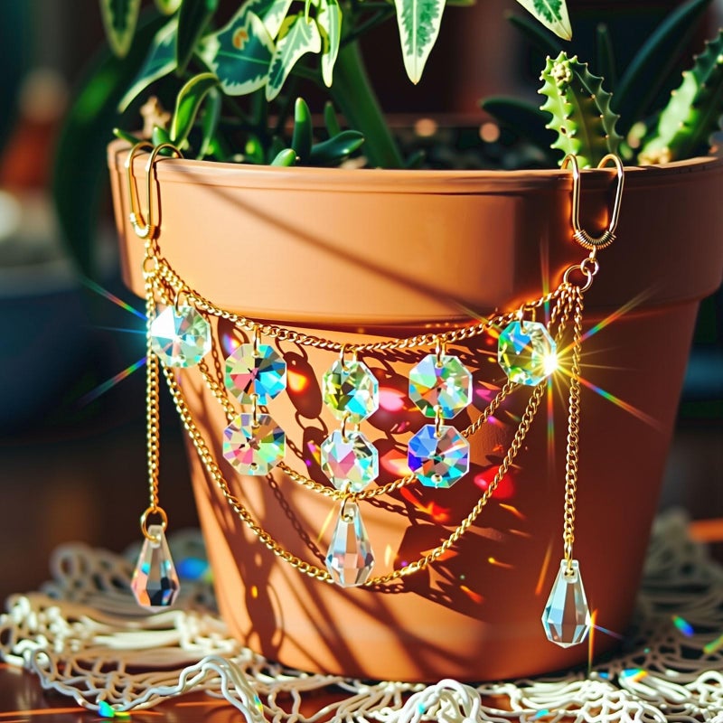 BrightRow Sun Catcher Plant Hanger with Beads and Glass Crystal Beaded Plant Accessories for Indoor Home Rainbow Decor Pot Accessory(Flower Pot Not Included)(Teardrop) - Image 1