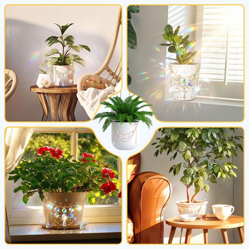 BrightRow Sun Catcher Plant Hanger with Beads and Glass Crystal Beaded Plant Accessories for Indoor Home Rainbow Decor Pot Accessory(Flower Pot Not Included)(Teardrop) - Image 5