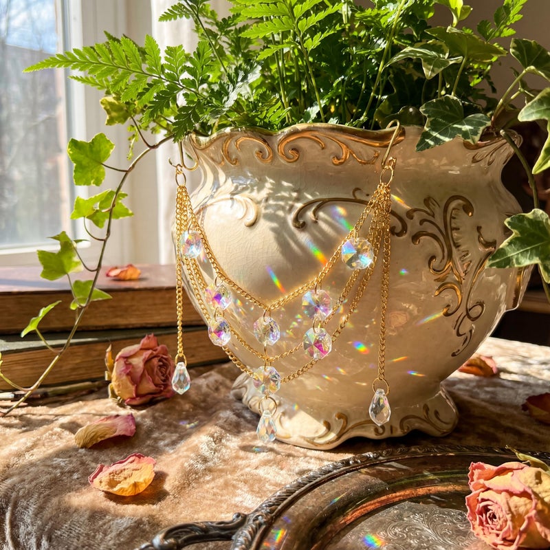 BrightRow Sun Catcher Plant Hanger with Beads and Glass Crystal Beaded Plant Accessories for Indoor Home Rainbow Decor Pot Accessory(Flower Pot Not Included)(Teardrop) - Image 2