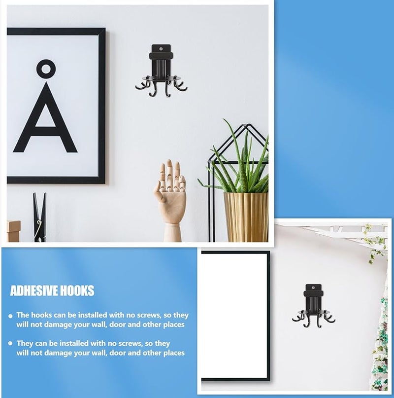 خطافات دوارة مثبتة على الحائط لاصقة توفير المساحة للمطبخ الحمام الملابس المناشف أسود - Image 4