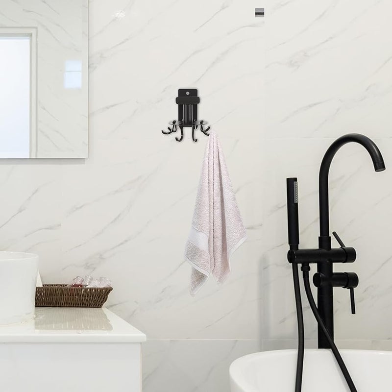 خطافات دوارة مثبتة على الحائط لاصقة توفير المساحة للمطبخ الحمام الملابس المناشف أسود - Image 5