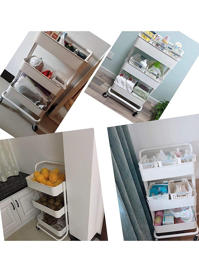 Toshionics 3 Tier Metal Utility Multipurpose Trolley Organizer Cart With Wheels For Office, Kitchen Bathroom Bedroom White 42x35x85cm - Image 5