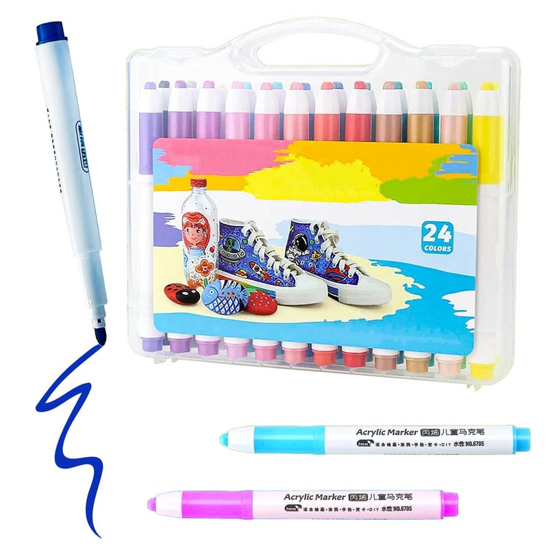 Wishkey WISHKEY Acrylic Marker Pen Set of 24 Shades, Water Based Non-Toxic Waterproof Ink, Smudge Proof Colorful Marker Pens for Art Works, Drawing, Painting, Calligraphy (Pack of 24, Multicolor)  - Image 1
