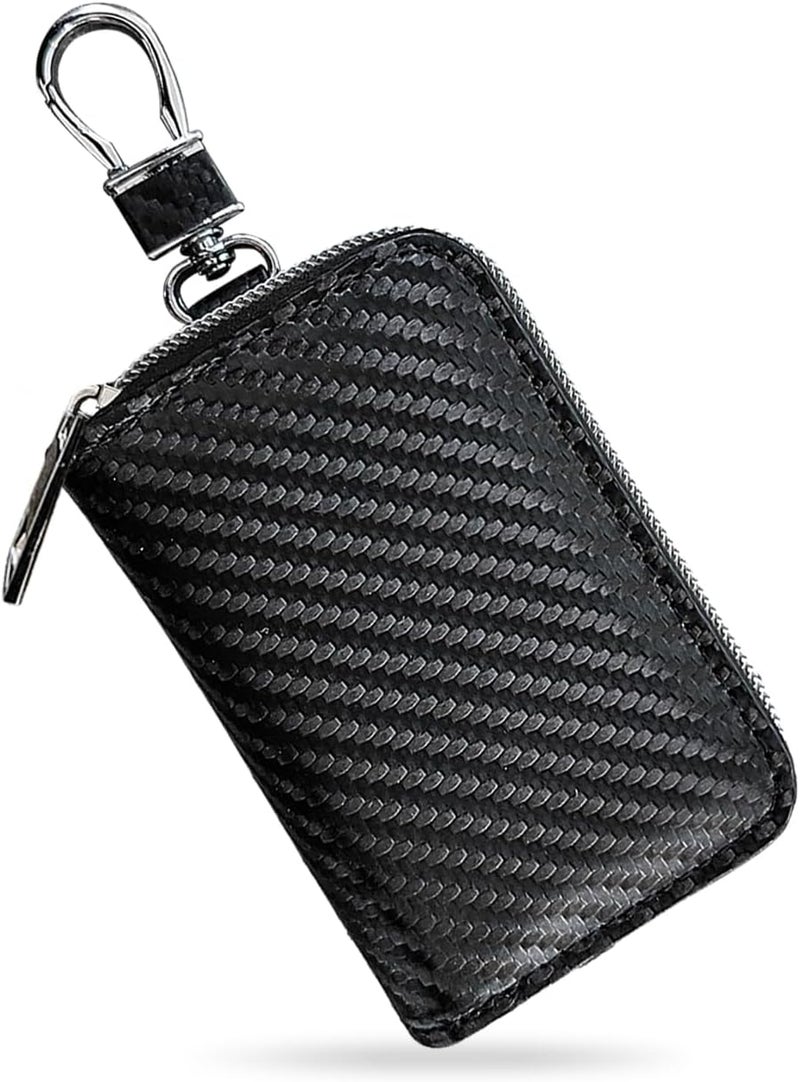 Faraday Key Box: Silver Carbon Fiber PU Leather, Active RFID Signal Blocking - Snug Fit For Keyless Entry Cars, Anti-Theft Key Holder for Security-Minded Car Owners - Image 1