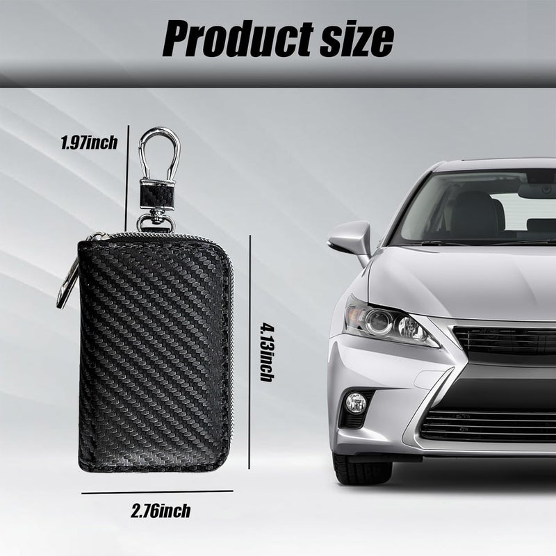 Faraday Key Box: Silver Carbon Fiber PU Leather, Active RFID Signal Blocking - Snug Fit For Keyless Entry Cars, Anti-Theft Key Holder for Security-Minded Car Owners - Image 2