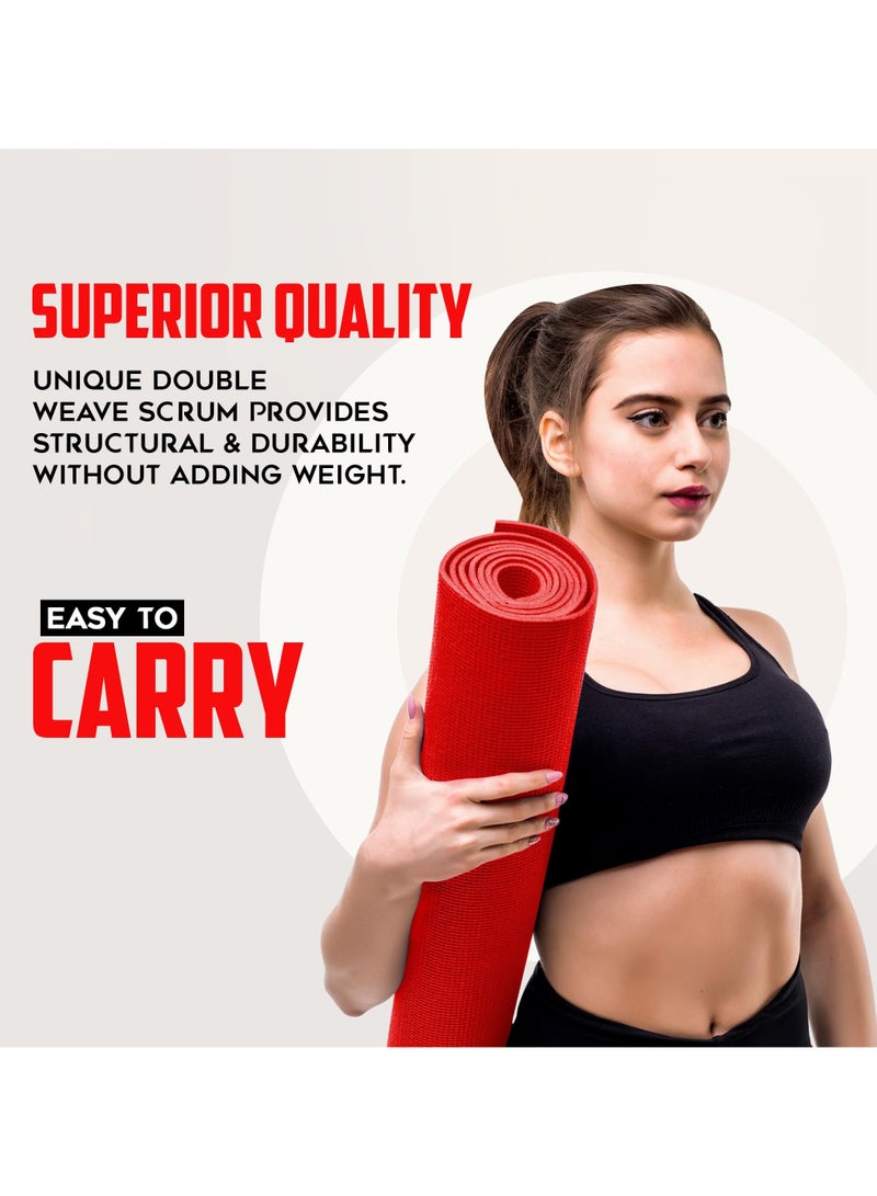 PowerMax Fitness 6mm thick Premium Exercise Red Colour Yoga Mat, Ultra-Dense Cushioning for Support and Stability in Yoga, Eco-Friendly Non-Slip Yoga Mat for Gym and Any General Fitness(Made In India) - Image 4