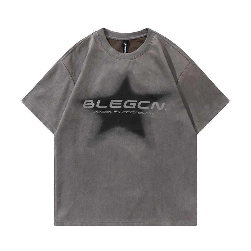 American Star Letter Pink Suede Short-Sleeved T-Shirt Men'S Loose Fashionable All-Match T-Shirt - Image 5