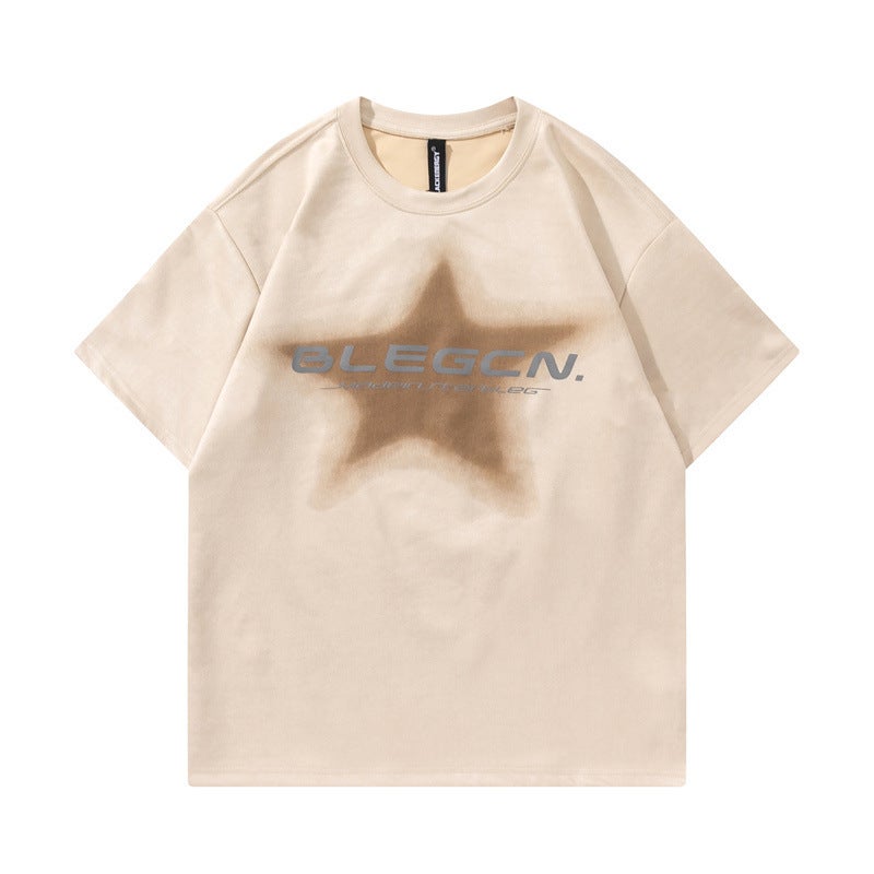 American Star Letter Pink Suede Short-Sleeved T-Shirt Men'S Loose Fashionable All-Match T-Shirt - Image 3