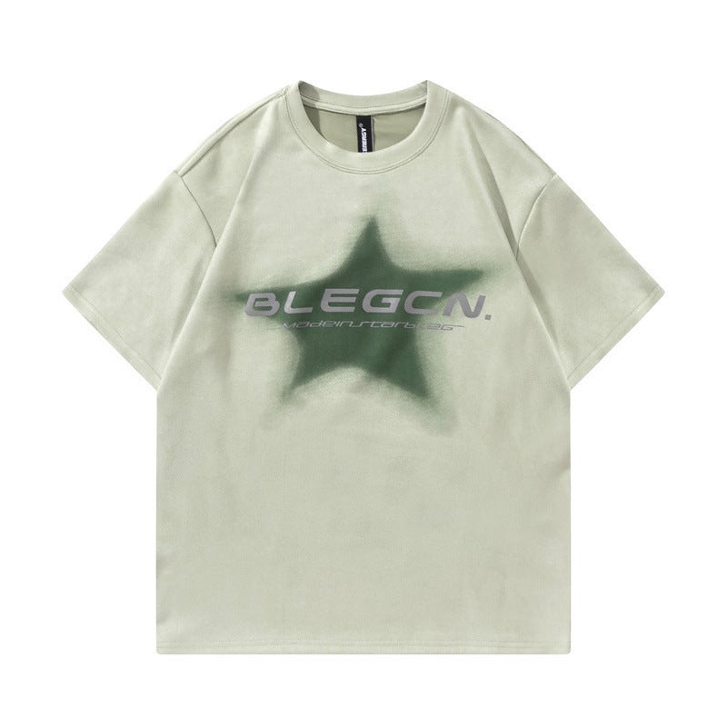 American Star Letter Pink Suede Short-Sleeved T-Shirt Men'S Loose Fashionable All-Match T-Shirt - Image 4