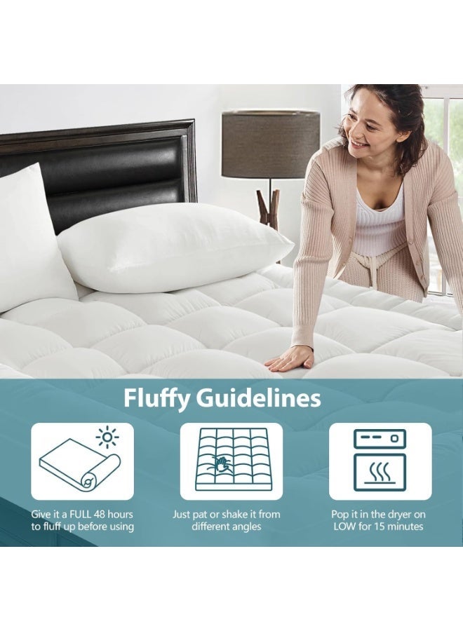 600 GSM Luxury Queen Mattress Topper 150 x 200+6 cm – Super Soft Fluffy Bed Pad with Elastic Bands, Extra Thick Breathable Hotel Comfort, White - Image 3
