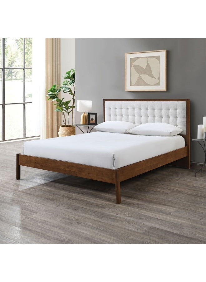 DANUBE HOME Derby Daisy 180X200 Solid Wood King Bed With Upholstered Headboard Modern Design Wooden Double Bed Frame Furniture Comfortable Bed (Mattress Not Included) L209Xw203Xh120Cm-Brown+Beige  - Image 1