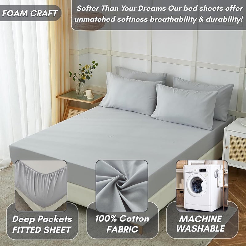 FOAM CRAFT® Luxury Quality 6 Piece Bed Sheet Set - Light Grey, Full Size - Image 4