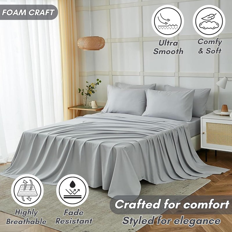 FOAM CRAFT® Luxury Quality 6 Piece Bed Sheet Set - Light Grey, Full Size - Image 5