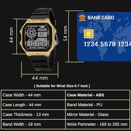 V2A Resin Chronograph Ultra-Thin Unisex Multi Function Digital Sports Watch (Black Dial-Gold), Black Band - Image 2