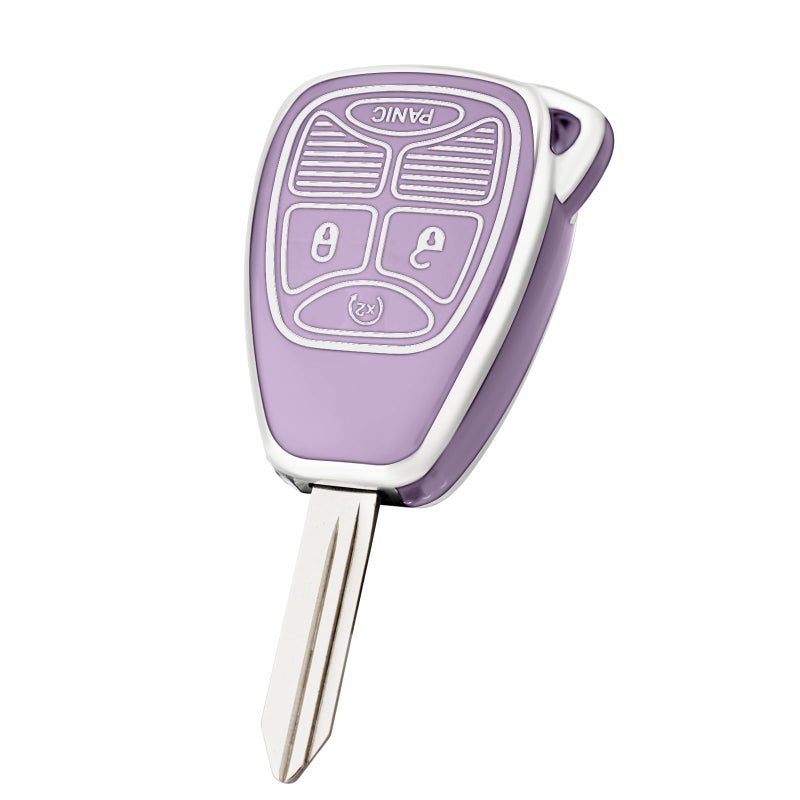 CHATYYD Key fob Cover for Jeep Soft TPU Car Key Cover Case for Jeep Wrangler Compass Patriot 20102017 Accessories4 Buttons Silver Edged Purple - Image 3